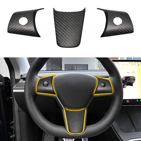 Model 3/ Y Real Carbon Fiber Steering Wheel Cover Overlay