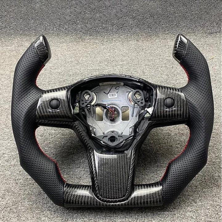 Customized Model S/ X/ Plaid Airplane Style Real Leather Steering Wheel - Tlyard