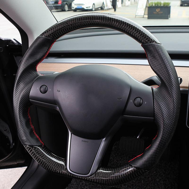 Model 3/ Y Custom Sport Grip Real Carbon Fiber Steering Wheel - Tlyard