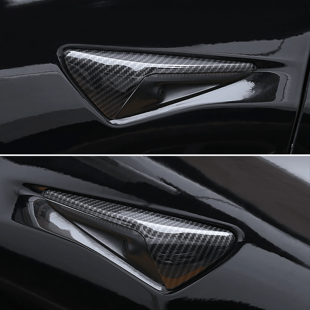 Model S 2021+ Real Molded Carbon Fiber Turn Signal Overlays - Top Half Style (Gen. 2) - Tlyard