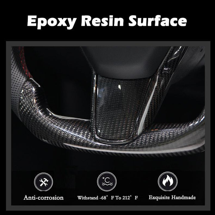 Model S/ X/ Plaid Customized Round Nappa Leather Carbon Fiber Steering Wheel - Tlyard