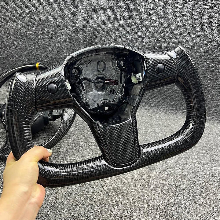 Custom Yoke Style Full Real Carbon Fiber Heated Steering Wheel For Model 3/ Y - Tlyard