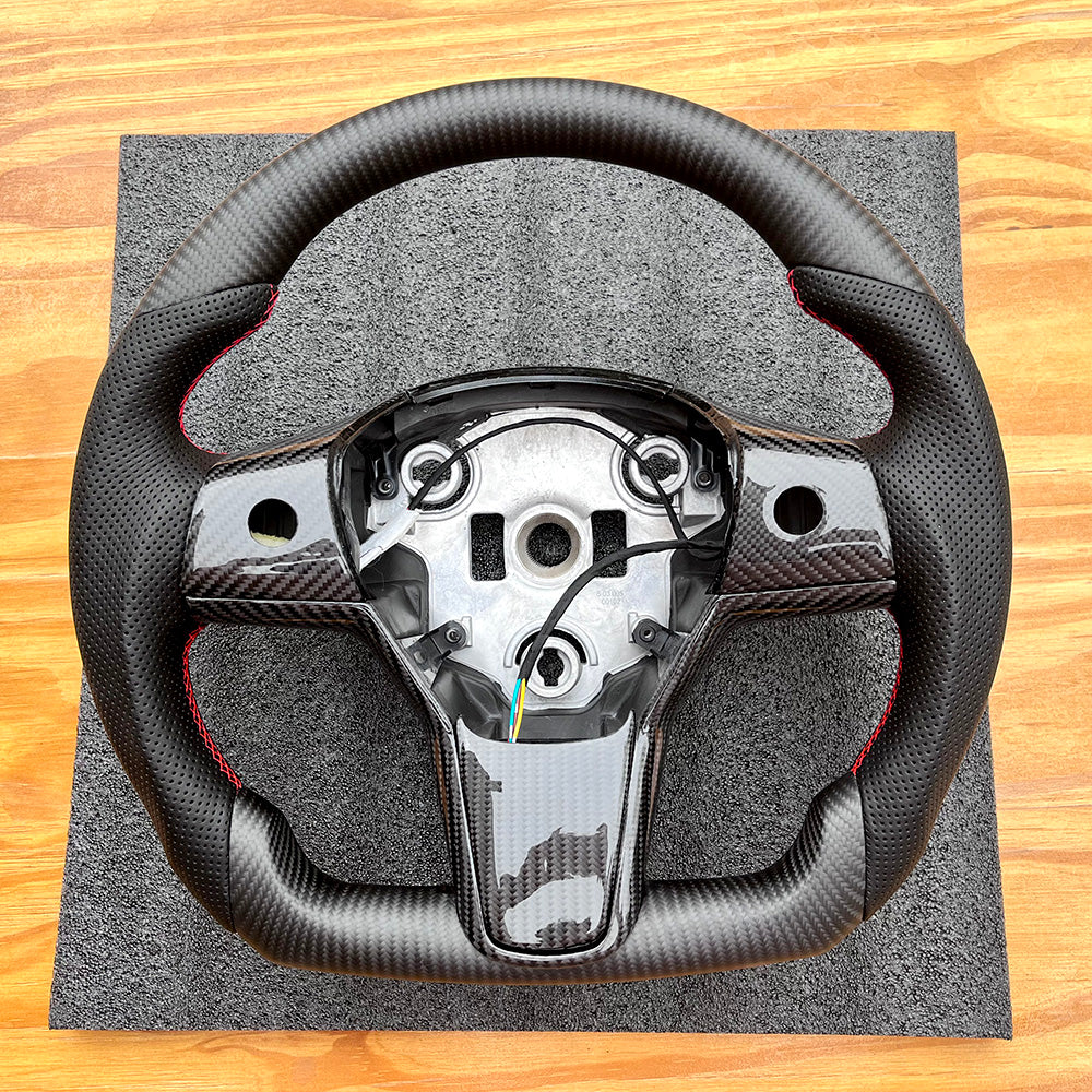 Customized Sport Round Heated Real Carbon Fiber Steering Wheel For Model 3/ Y