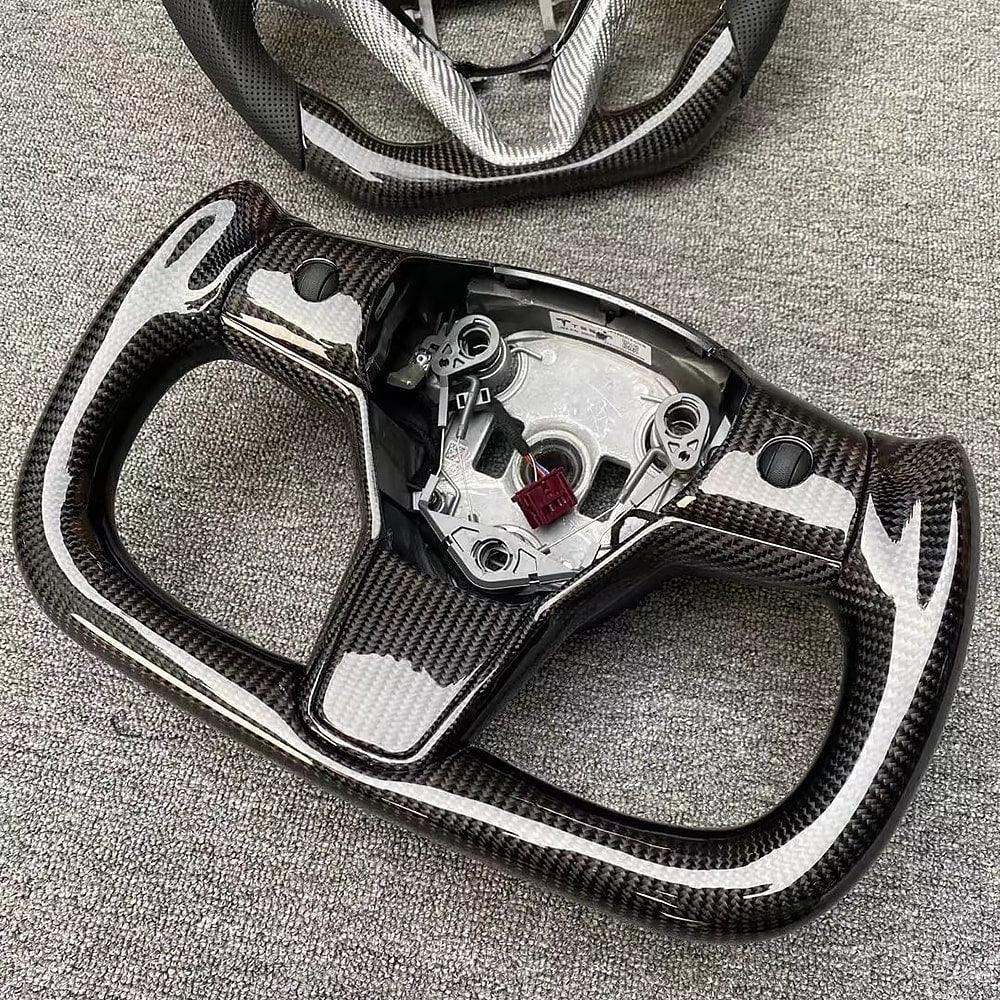 Custom Yoke Style Full Real Carbon Fiber Heated Steering Wheel For Model 3/ Y - Tlyard