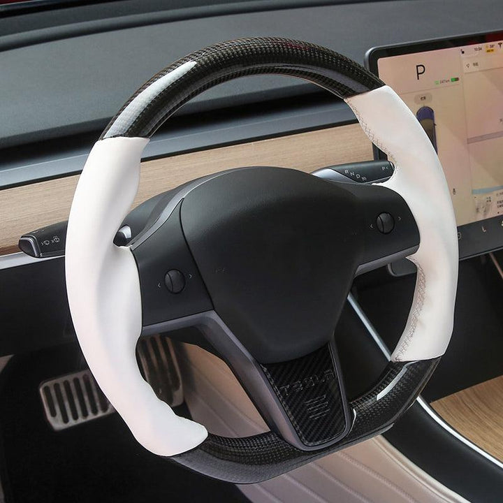 Model 3/ Y Custom Sport Grip Real Carbon Fiber Steering Wheel - Tlyard