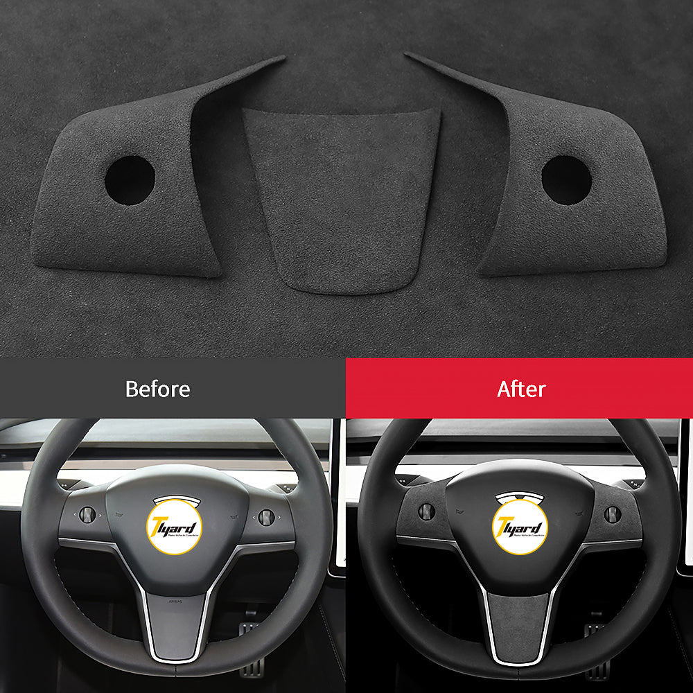 Alcantara Steering Wheel Cover Overlay For Tesla Model 3 & Y