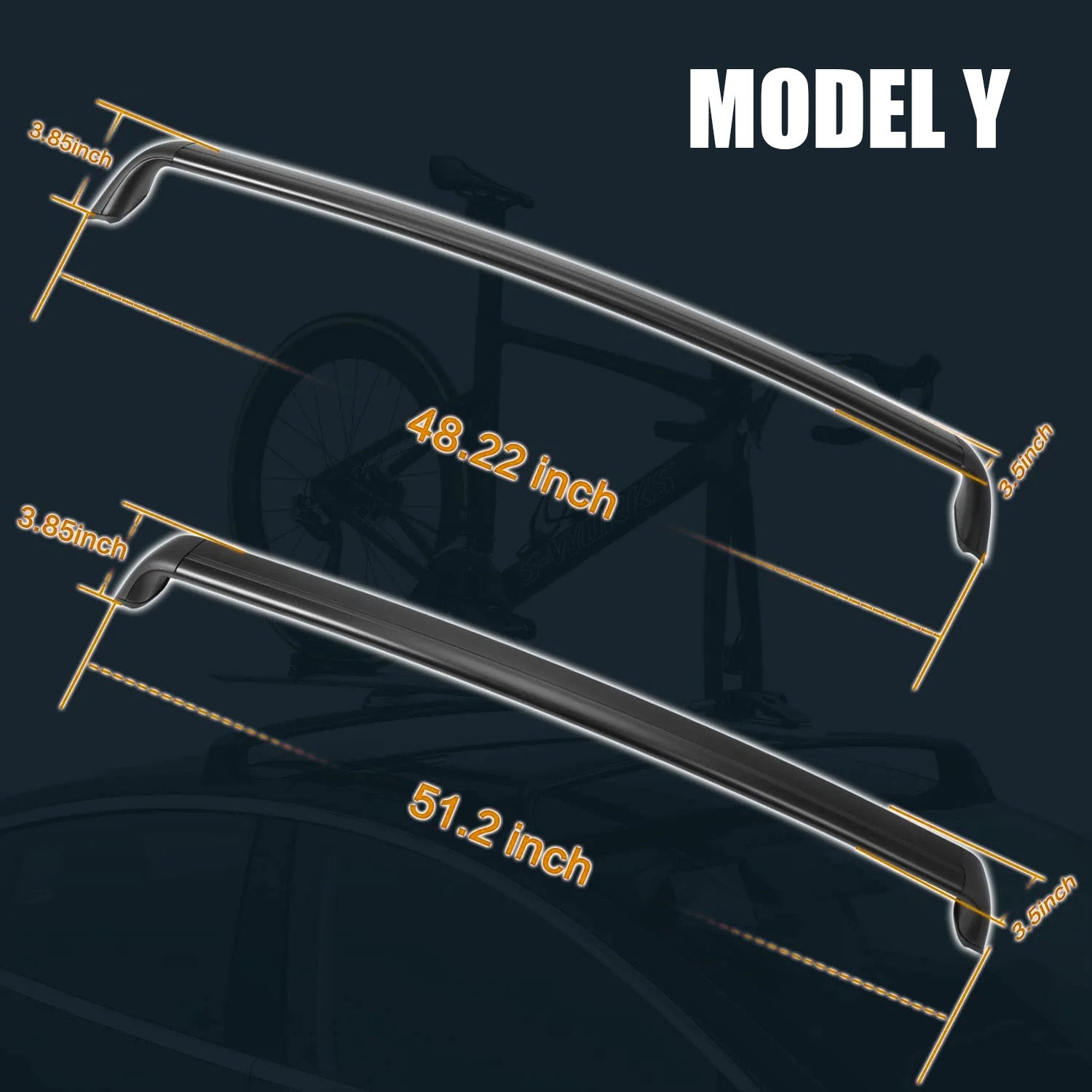 Model 3/Y/Hghland 3 Lockable Roof Rack Aluminum Cargo Cross Bars (Set of 2)